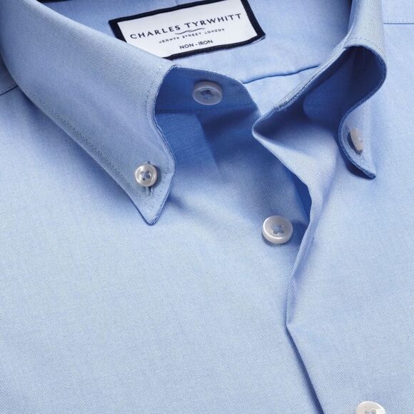 Charles Tyrwhitt Washed Fine Twill Slim Fit Shirt - Sky Blue Large NWT - Picture 6 of 8